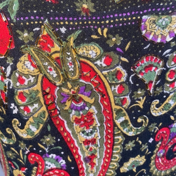 Vintage Maxi Dress Size Large Boho Rose Paisley Print Beaded Goth Whimsigoth - Picture 9 of 11